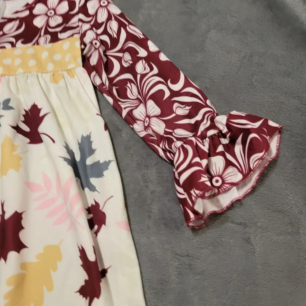 Honeydew Shirt Girl 4‎ Maroon Long Sleeve Leaf Comfort Stretch OH Snap Tunic Top